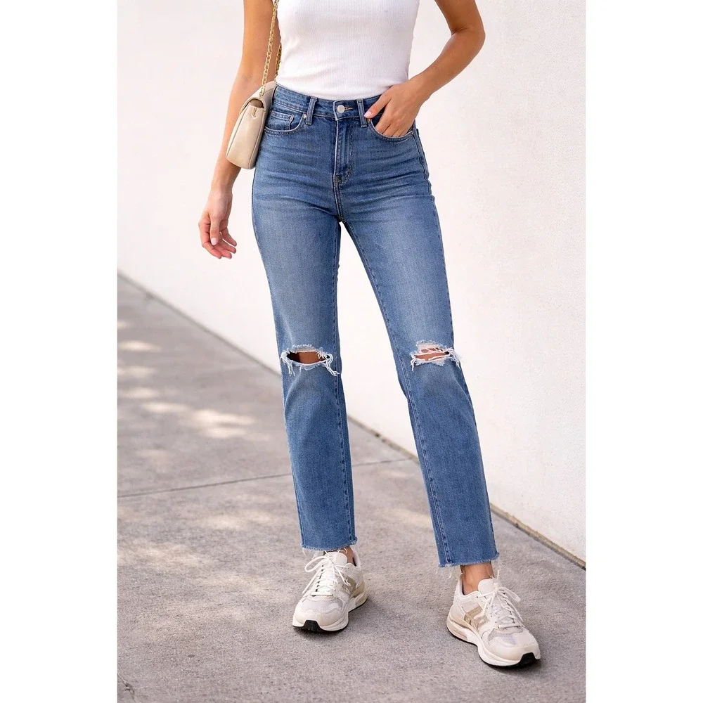 Pistola High Rise Straight‎ Leg Distressed Jeans Size 26 Raw Hem P6643QAL-SND